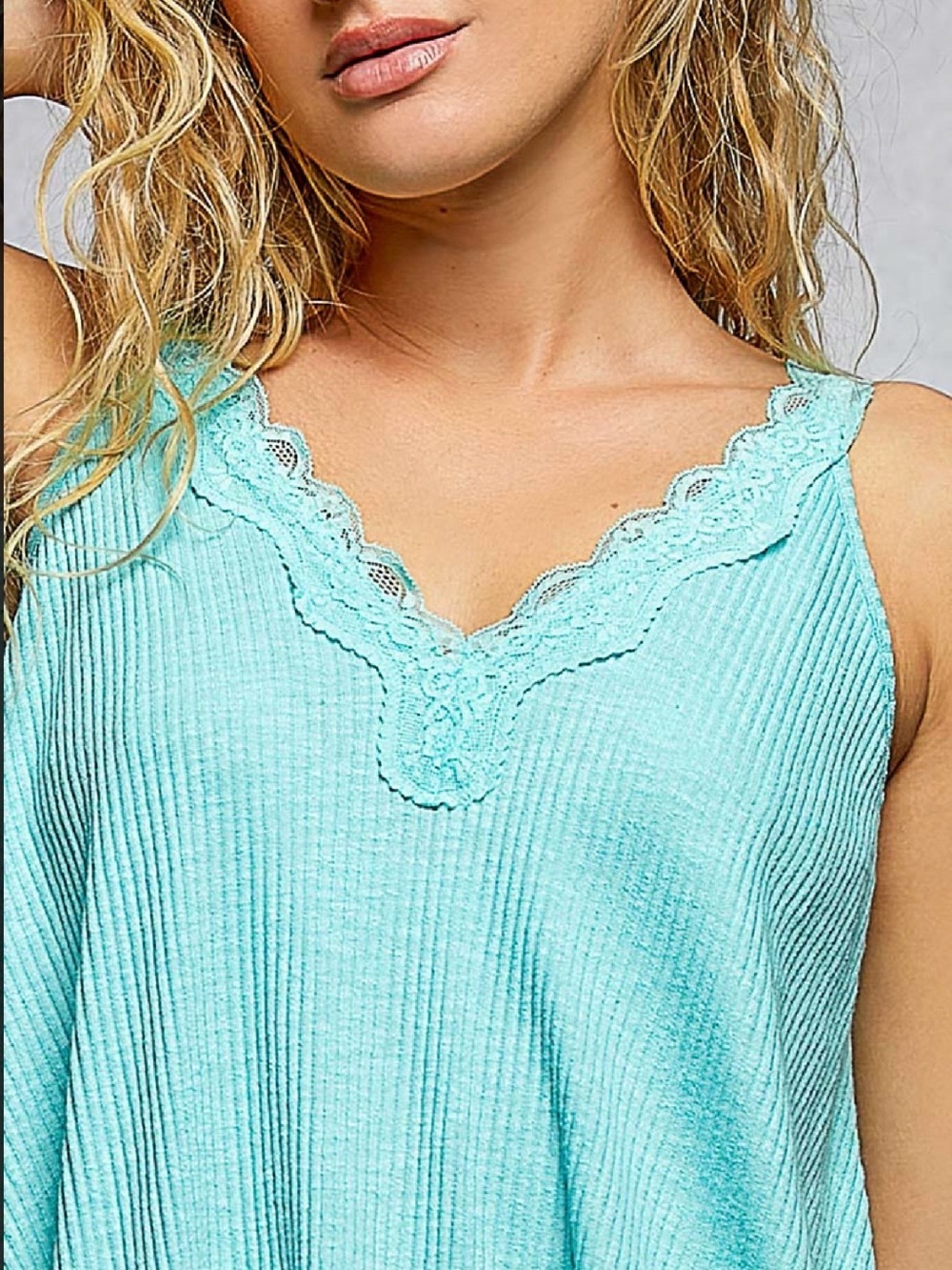 POL Sky Blue Lace-Trim Ribbed Tank Top - Picture 5 of 11